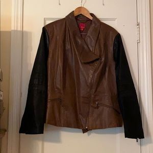 Black and brown Leather bomber jacket
